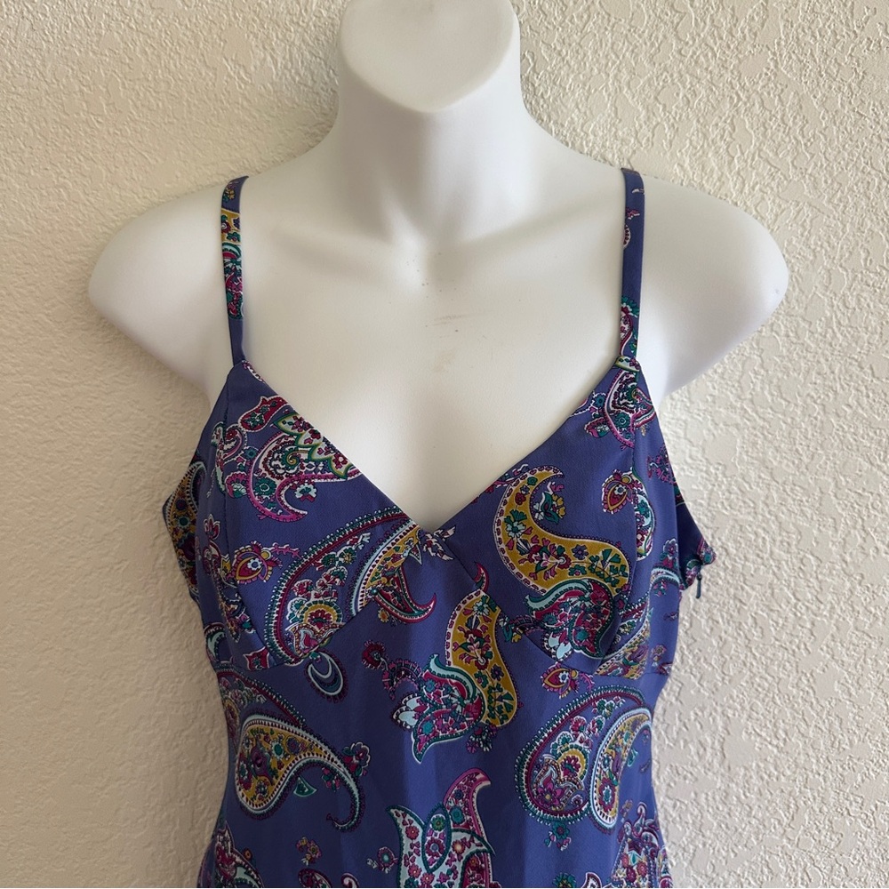 Express Blue Periwinkle Purple Paisley Print Retro Vintage Slip Lace Midi Dress - Picture 2 of 6